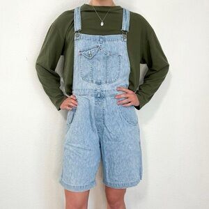 light wash overall shorts